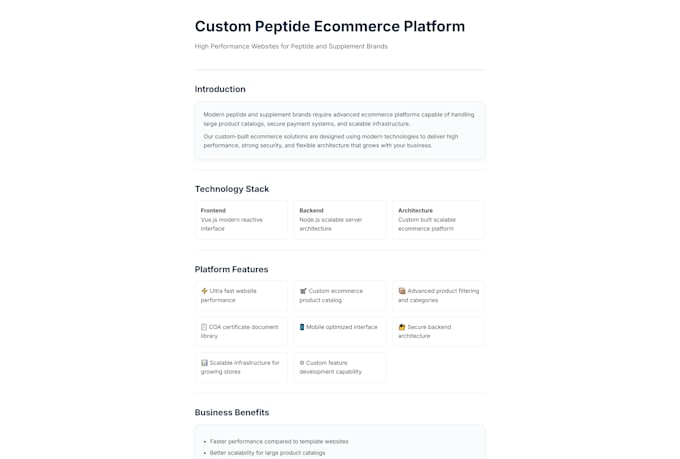 build high performance custom peptide or supplement ecommerce website